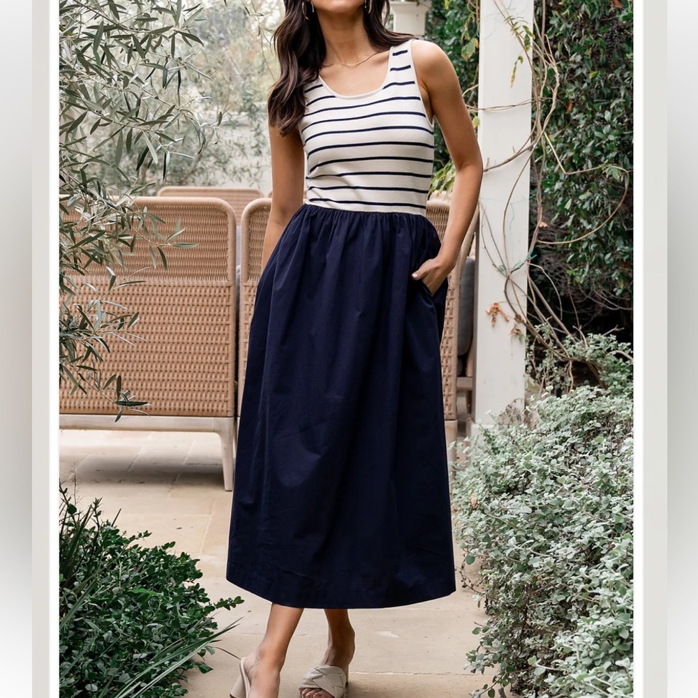 Baltic Born Women's Nantucket Tank Dress Navy Stripe Size Large